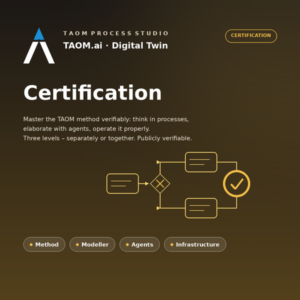 Produktkarte TAOM Zertifizierung in Gold, englisch.