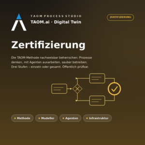 Produktkarte TAOM Zertifizierung in Gold, deutsch.