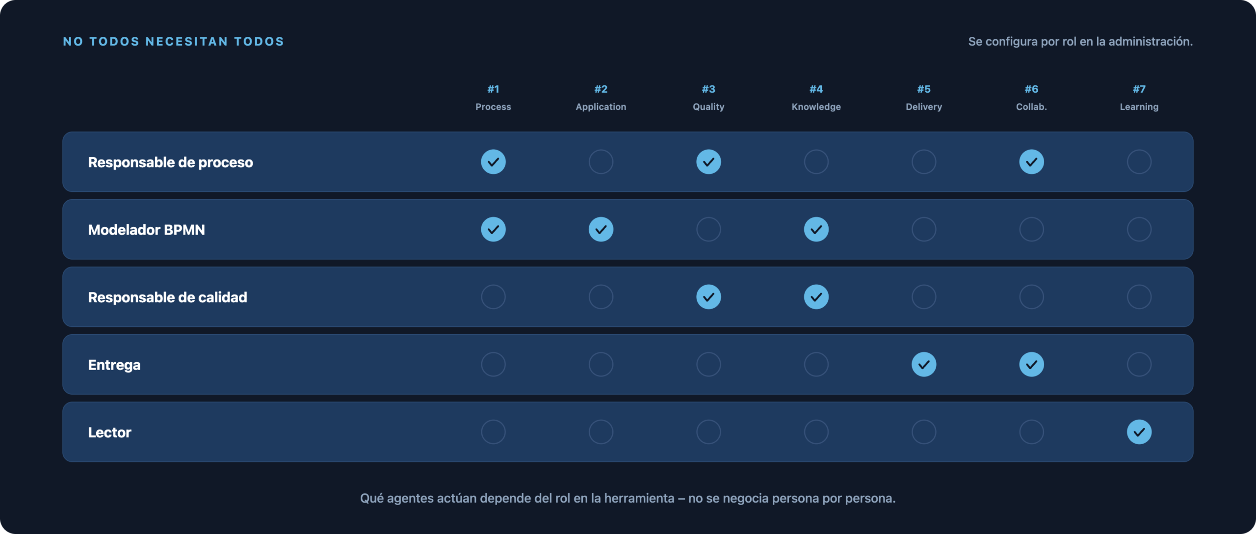 Asignación de los agentes a los Roles Process Owner, BPMN Modeler, Quality Manager, Delivery y Viewer.
